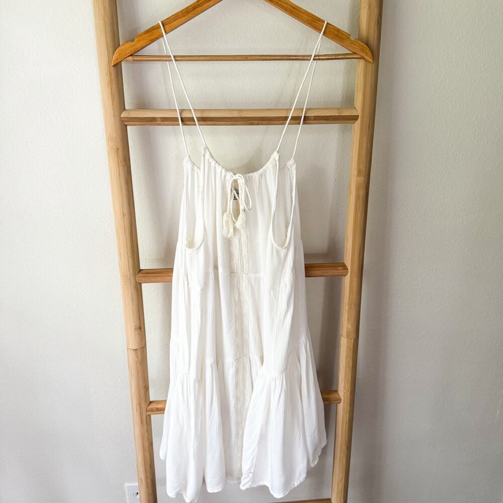 Raviya White Cream Boho Mini Dress Cover Up Tassel Tie Sleeveless Size Small